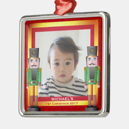 Rot u. das 1. Weihnachten des Goldrahmen-u. Silbernes Ornament (Links)