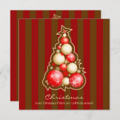 Rot u. Goldblasen-Weihnachtsbaum Einladung (Vorne/Hinten)