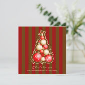 Rot u. Goldblasen-Weihnachtsbaum Einladung (Stehend Vorderseite)