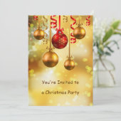 Rot u. Goldflitter WeihnachtsParty Einladung (Stehend Vorderseite)