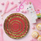 Rot-u. GoldGlitzer-Strudel-und Polka-Punkt-Teller Pappteller (Party)