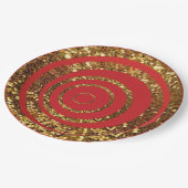 Rot-u. GoldGlitzer-Strudel-und Polka-Punkt-Teller Pappteller (Schrägansicht)