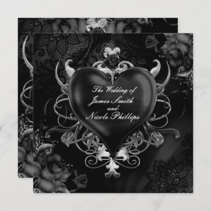 Rot u. Goldgotische Liebe-Romance Herz-Hochzeit Einladung