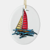 Rot u. GoldSegelboot Keramik Ornament (Rechts)