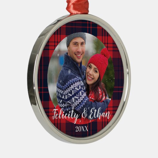 Rot-u. Marine-Blau-kariertes Ornament Aus Metall (Rechts)