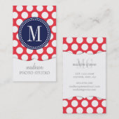 Rot u. Navy| große Polka-Punkte mit Monogramm Visitenkarte (Vorne/Hinten)