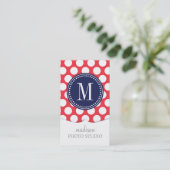 Rot u. Navy| große Polka-Punkte mit Monogramm Visitenkarte (Stehend Vorderseite)