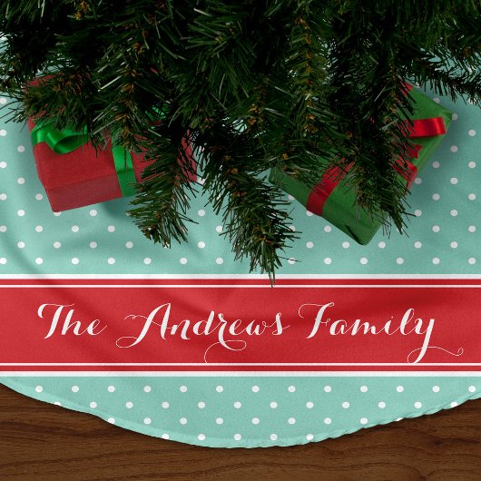 Rot und Aqua Preppy Dots Monogramm Polyester Weihnachtsbaumdecke