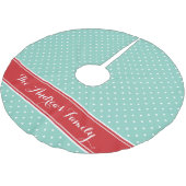 Rot und Aqua Preppy Dots Monogramm Polyester Weihnachtsbaumdecke (Schrägansicht)