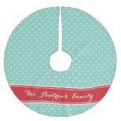 Rot und Aqua Preppy Dots Monogramm Polyester Weihnachtsbaumdecke (Vorderseite)