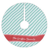 Rot und Aqua Preppy Stripes Monogramm Polyester Weihnachtsbaumdecke (Vorderseite)