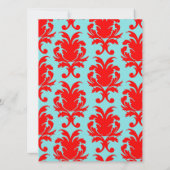 Rot und Aqua schöne formale Damast Einladung (Rückseite)
