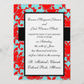 Rot und Aqua schöne formale Damast Einladung (Vorne/Hinten)