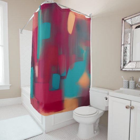 Rot und aquamarin abstrakt duschvorhang (Beispiel)