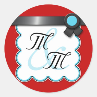 Rot und Aquamarin, Schwarz-Band-Aufkleber für Dopp Runder Aufkleber