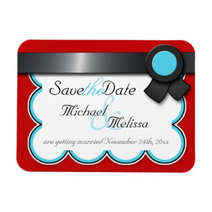 Rot und Aquamarin, Schwarz Ribbon Save the Date fl Magnet