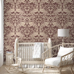 Rot und Beige Flamingo Floral Damask Tapete