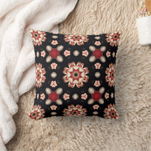 Rot- und Beige-geometrische Blumendekoration  Kissen
