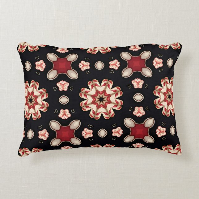 Rot und Beige Geometrische Floral Dekokissen (Vorderseite)
