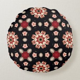 Rot- und Beige-geometrisches Blumenmuster Rundes Kissen
