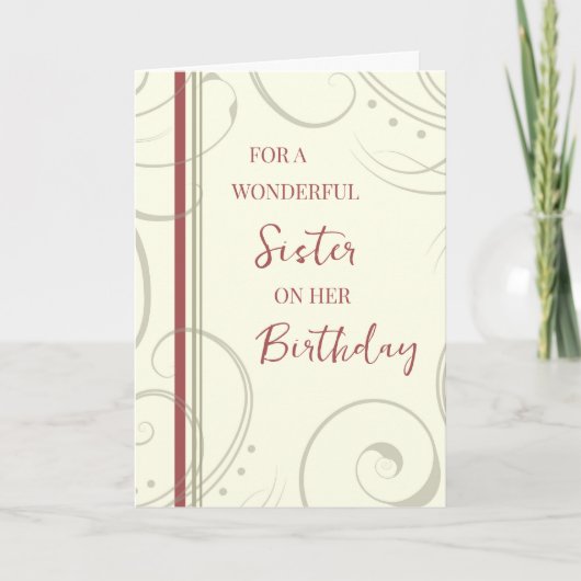 Rot und Beige Schwester Birthday Karte (Vorderseite)