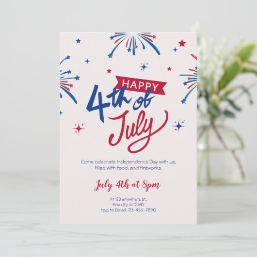 Rot und Blau 4. Juli Party Einladung (Stehend Vorderseite)