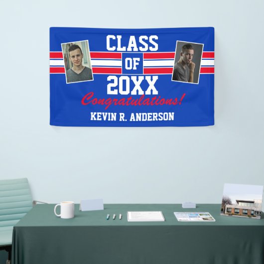 Rot und Blau Abschluss Foto Herzlichen Glückwunsch Banner (Messeveranstaltung)