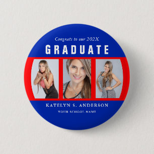 Rot und Blau Abschluss FotoCollage Custom Button
