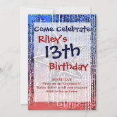 Rot und Blau Cool Rustikale Star Pop Kunst drucken Einladung (Vorderseite)