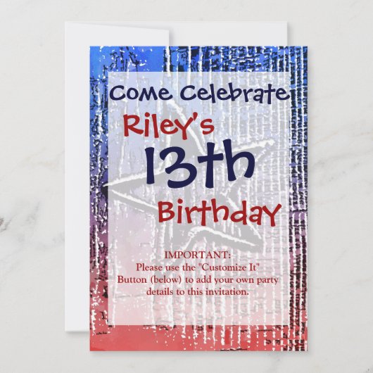 Rot und Blau Cool Rustikale Star Pop Kunst drucken Einladung (Vorderseite)