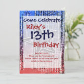 Rot und Blau Cool Rustikale Star Pop Kunst drucken Einladung (Stehend Vorderseite)