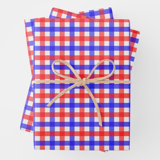 Rot und Blau Gingham Mini Karo Geschenkpapier Set (Beispiel)