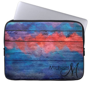 Rot und Blau Holz Vintage Laptopschutzhülle
