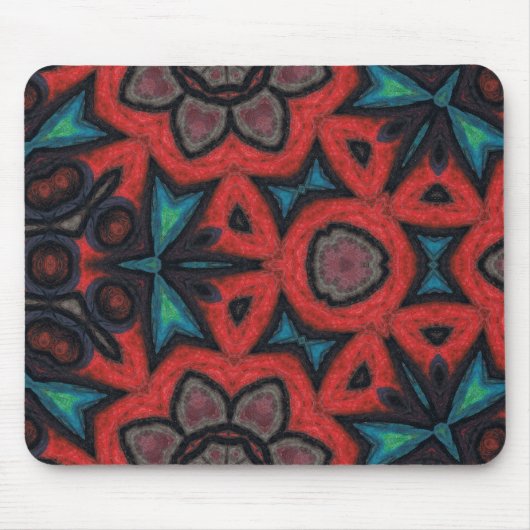 Rot und Blau Kaleidoskop Mandala Blumenmuster Mousepad (Vorne)