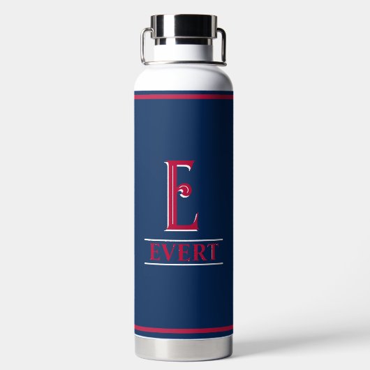 Rot und Blau Mit Monogramm Trinkflasche (Rückseite)