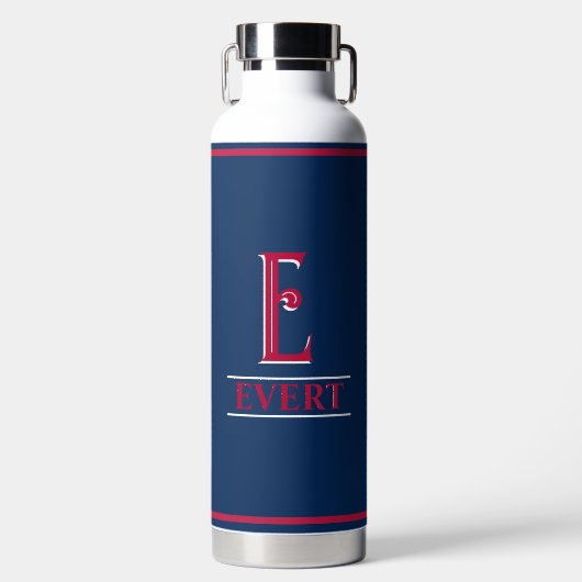 Rot und Blau Mit Monogramm Trinkflasche (Vorderseite)