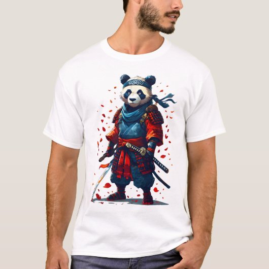 Rot und Blau Panda Samurai T-Shirt (Vorderseite)