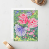 Rot und Blau-Pastellgarten blüht gelbe Akzente Mitteilungskarte (Vorderseite/Rückseite Beispiel)