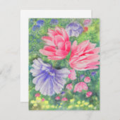 Rot und Blau-Pastellgarten blüht gelbe Akzente Mitteilungskarte (Vorne/Hinten)
