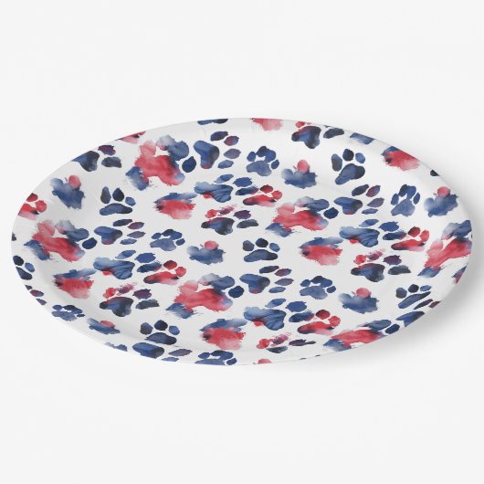 Rot und Blau Paw 4. Juli Plakat Pappteller (Schrägansicht)