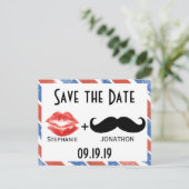 Rot und Blau Save the Date Vintag Ankündigungspostkarte (Stehend Vorderseite)