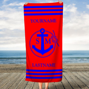Rot und Blau, Seil und Anker Strandtuch