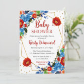 Rot und Blau Sommer Blume Frame Baby Dusche Einladung (Stehend Vorderseite)