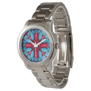 Rot und Blau Vintag Kaleidoskop Armbanduhr
