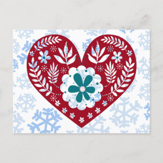 Rot und Blau Vintage-Herz Ferien Winter Postkarte