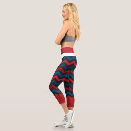 Rot und Blau Zickzack Hochwaisted Capris