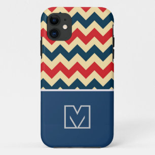 Rot und Blau Zickzack Zigzag. Custom Monogram Case-Mate iPhone Hülle
