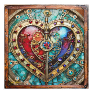 Rot- und Blauglas-Herz im Steampunk-Stil Fotodruck