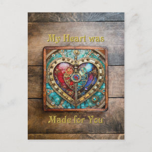 Rot- und Blauglas-Herz Steampunk-Serie Postkarte