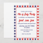 Rot und Bleu Stars 4. Juli Einladung (Vorne/Hinten)